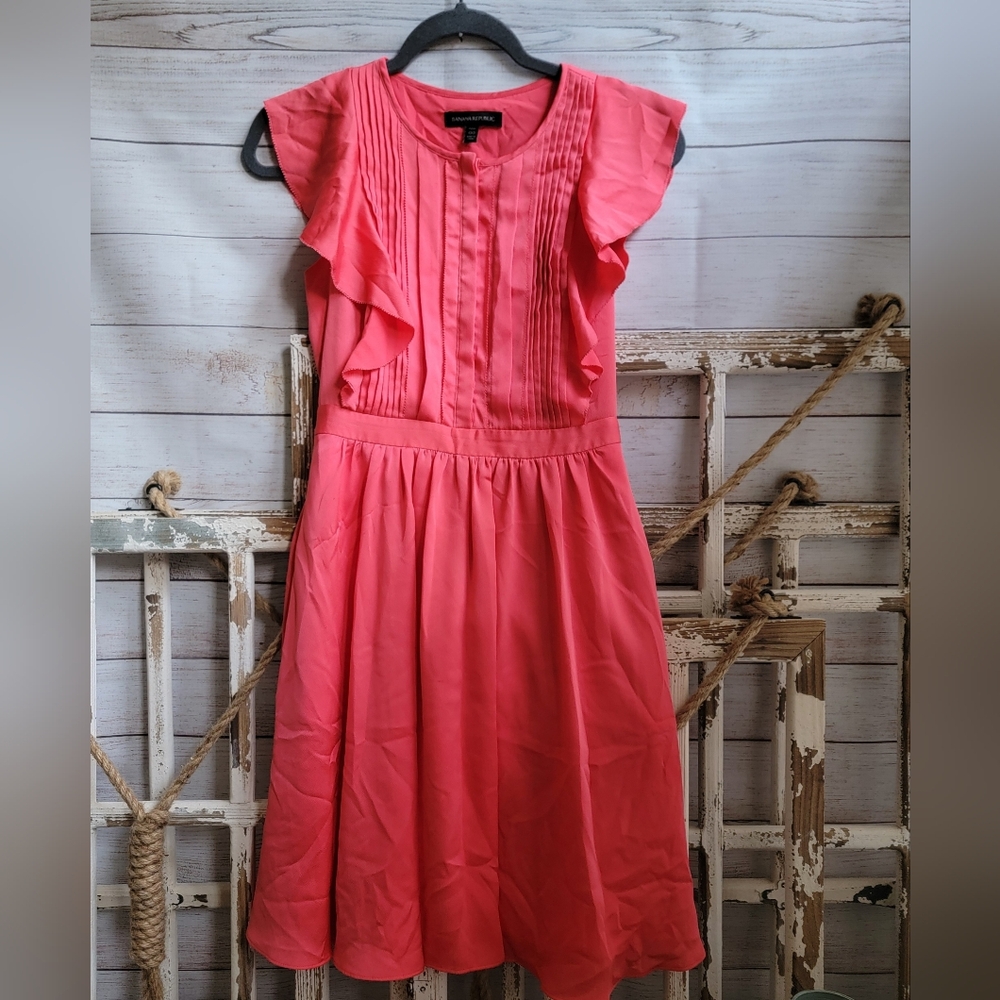 Banana Republic Coral Ruffle Midi Dress- 00P